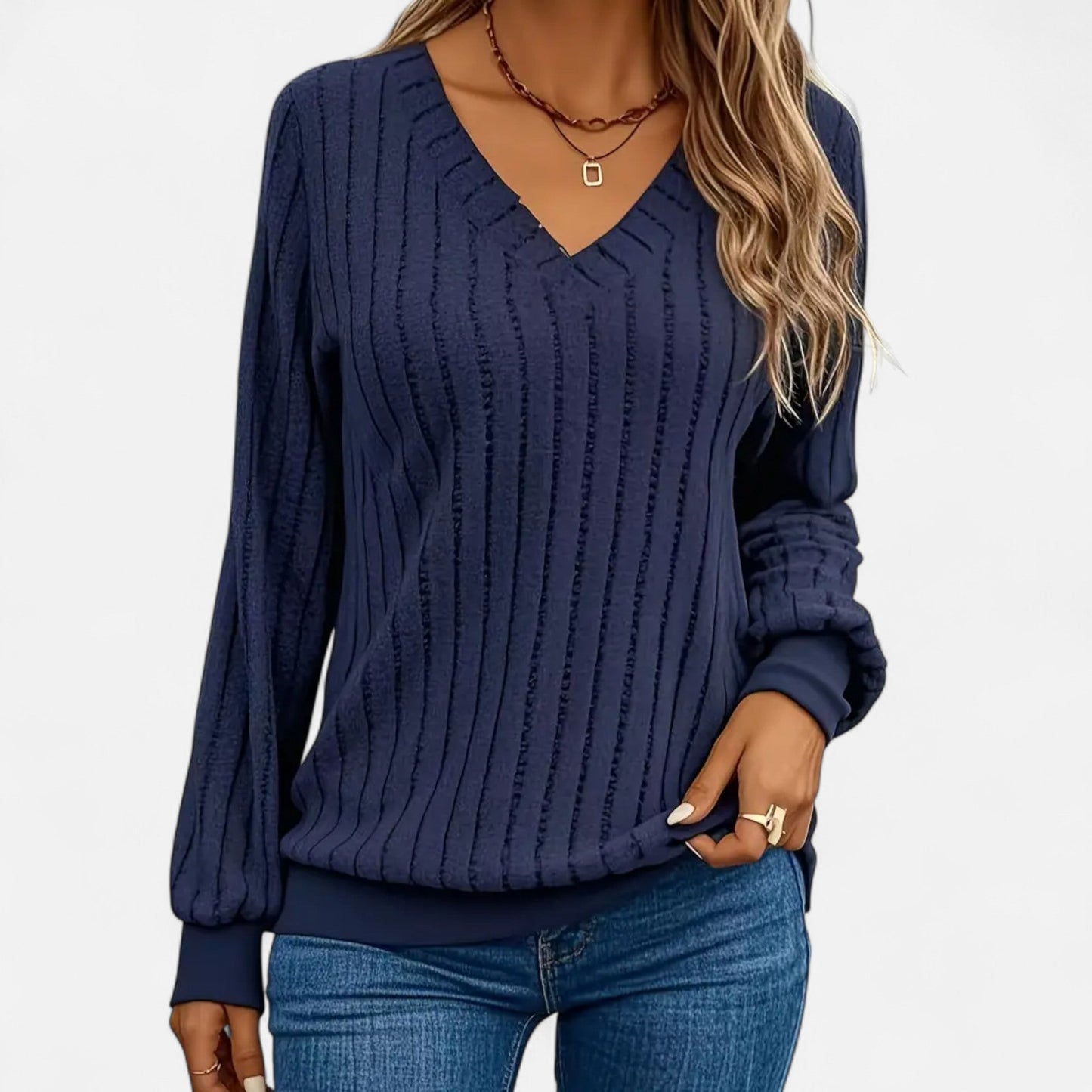 Jersey Mujer Cuello en V Acanalado