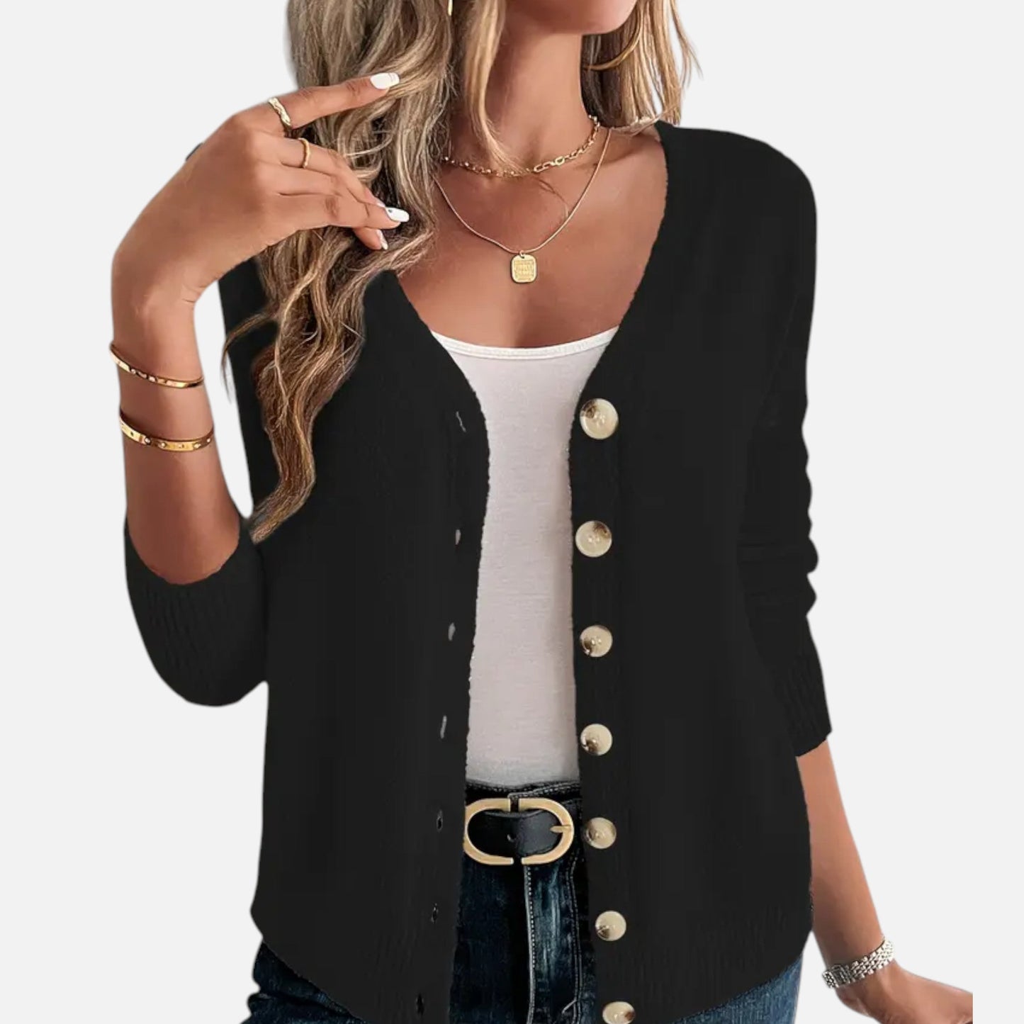 Cárdigan Mujer Botones Frontales Color Sólido